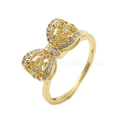 Rack Plating Brass Micro Pave Cubic Zirconia Finger Ring, Cuff Ring, Long-Lasting Plated, Cadmium Free & Lead Free, Bowknot, Real 18K Gold Plated, Inner Diameter: 18mm(RJEW-C072-33D-G)