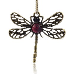 Antique Bronze Tone Alloy Resin Insect Pendants, Dragonfly Necklace Pendants, Dark Red, 41x45x6mm, Hole: 2mm(PALLOY-J288-03AB)