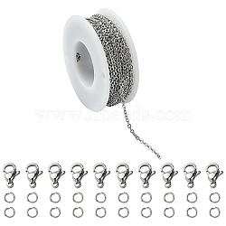 DIY Chain Necklace Bracelet Making Kit, Including 304 Stainless Steel Cable Chains & Jump Rings & Lobster Claw Clasps, Stainless Steel Color, Chain: 2.5x2x0.5mm, about 32.8 Feet(10m)/bag(DIY-YW0008-25)