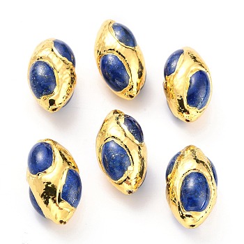Natural Lapis lazuli Beads, with Golden Brass Findings, Oval, 30~31x16.5~18x17.5~18mm, Hole: 1mm