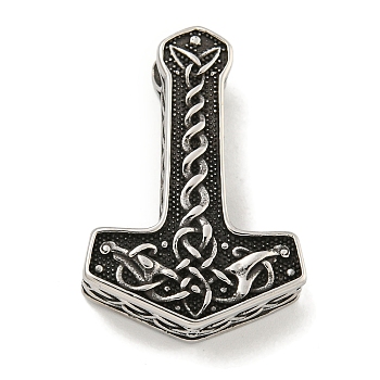 316 Surgical Stainless Steel Pendants, Viking Thor's Hammer with Knot Charm, Antique Silver, 35x24x8mm, Hole: 4.5mm