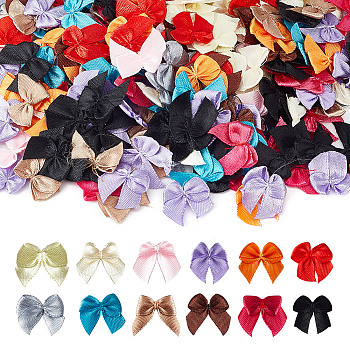 288pcs 12 colors Handmade Polyester Ornament Accessories, Bowknot, Mixed Color, 22x22x2mm, 24pcs/color