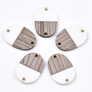 Resin & Wenge Wood Links connectors, Oval, Creamy White, 25x18x3~4mm, Hole: 2mm