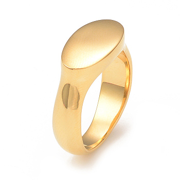 Ion Plating(IP) 304 Stainless Steel Oval Signet Ring for Women, Real 14K Gold Plated, Inner Diameter: 18mm