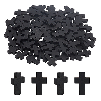 Elite Wooden Pendants, Cross, Dyed, Black, 21~22x14~15x4~5mm, Hole: 1.8mm, 100pcs/box