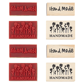 8Pcs 2 Styles Wooden Stamps, for Scrapbooking and DIY Craft Card, Rectangle with Word Handmade, BurlyWood, 4pcs/style