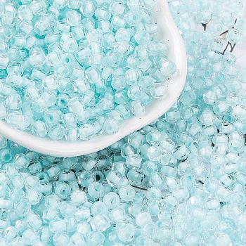 Glass Seed Beads, Inside Colours, Bicone, Pale Turquoise, 4.5x3.5mm, Hole: 1.5mm, 5625pcs/pound