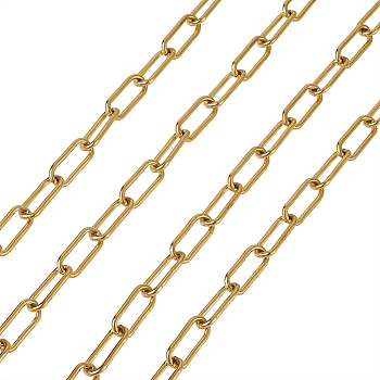 Ion Plating(IP) 304 Stainless Steel Paperclip Chains, Drawn Elongated Cable Chains, Unwelded, with Spool, Real 18K Gold Plated, 17x7x1.6mm, about 16.4 Feet(5m)/roll