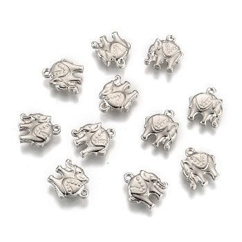201 Stainless Steel Elephant Charms, Stainless Steel Color, 13.5x11.5x3.5mm, Hole: 1.5mm