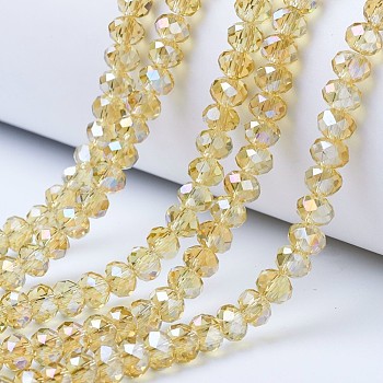 Electroplate Glass Beads Strands, AB Color Plated, Faceted, Rondelle, Light Khaki, 10x8mm, Hole: 1mm, about 63~65pcs/strand, 49~50cm