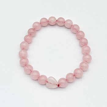 Fashionable Heart & Round Natural Rose Quartz Beaded Stretch Bracelets for Women Men