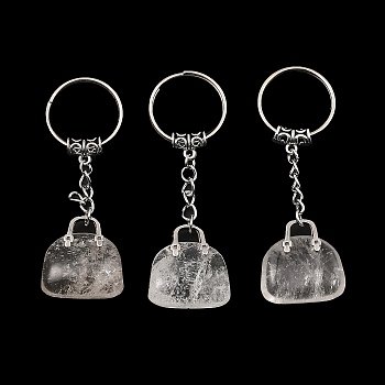 Natural Quartz Crystal Bag Pendant Keychain, with Platinum Tone Brass Findings, for Bag Jewelry Gift Decoration, 7.4cm