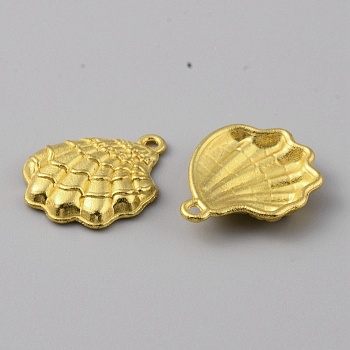 Ocean Theme Alloy Pendants, Matte Gold Color, Shell Shape, 21.5x17.5x3.5mm, Hole: 1.2mm