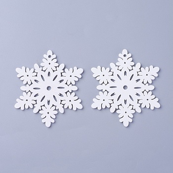 Poplar Wood Pendants, Dyed, Snowflake, White, 70x61x3mm, Hole: 2.5mm