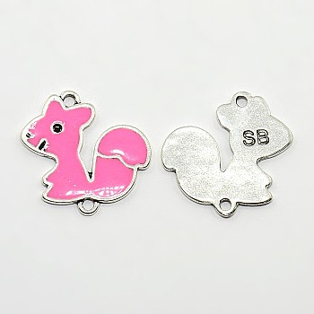 Antique Silver Tone Squirrel with Word SB Alloy Enamel Links connectors, Hot Pink, 24x24x1mm, Hole: 1mm