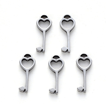 304 Stainless Steel Charms, Laser Cut, Key, Stainless Steel Color, 15x5.5x1mm, Hole: 1.4mm