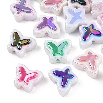 UV Plated Rainbow Acrylic Beads, Iridescent, Butterfly, Mixed Color, 16x20x9.5mm, Hole: 2.2mm