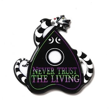 Double-sided Printed Acrylic Pendants, for Halloween, Snake Theme Charm, Talking Board, Black, 38.5x37x2.5mm, Hole: 1.8mm