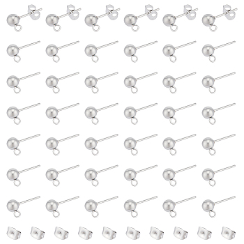 100Pcs 304 Stainless Steel Ball Post Stud Earring Findings, with Loop and 316 Surgical Stainless Steel Pin, 100Pcs 304 Stainless Steel Ear Nuts, Stainless Steel Color, 6~16x4.5~8x3~5mm, Hole: 0.8~1.8mm, Pin: 0.8mm