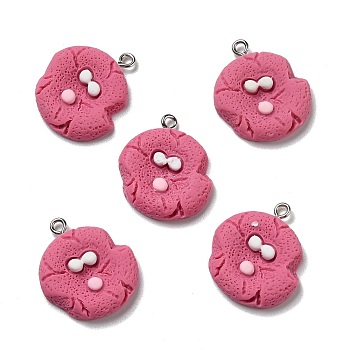 Opaque Resin Pendants, with Platinum Tone Iron Loops, Imitation Food, Biscuits, Flamingo, 25.5x20x4.5mm, Hole: 2mm