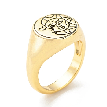 Brass Signet Ring for Women, Golden, Sun Pattern, 3.3~12.5mm, US Size 6 1/4(16.7mm)