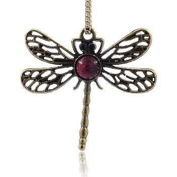 Antique Bronze Tone Alloy Resin Insect Pendants, Dragonfly Necklace Pendants, Dark Red, 41x45x6mm, Hole: 2mm