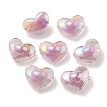 UV Plating Rainbow Iridescent Transparent Acrylic Beads, Two Tone, Heart, Medium Orchid, 13x16.5x9mm, Hole: 3mm