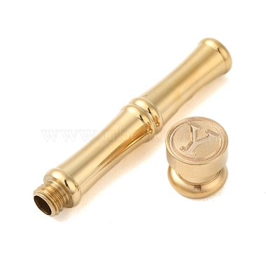 Golden Tone Brass Wax Seal Stamp Head with Bamboo Stick Shaped Handle(STAM-K001-05G-Y)-2