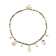 Natural Shell Evil Eye & Pearl Bib Necklace with Glass Seed Beaded Chains(NJEW-TA00104)-1