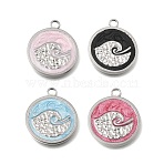 304 Stainless Steel Pendants, with Enamel, Flat Round & Sea Wave Charms, Stainless Steel Color, Mixed Color, 24x20.5x2mm, Hole: 2mm(STAS-N108-84P)