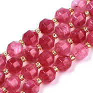 Natural Dolomite Beads Strands, Faceted, Dyed, Round, Deep Pink, 8x8mm, Hole: 1.2mm, about 33pcs/strand, 15.16 inch~15.35 inch(38.5cm~39cm)(G-T131-85A-04)