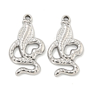 304 Stainless Steel Pendants, Snake Charm, Stainless Steel Color, 26x14x2.5mm, Hole: 1.5mm(STAS-L278-84P)