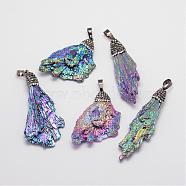 Resin Big Pendants, with Brass Findings and Polymer Clay Rhinestones, Nuggets, Mixed Color, 38~58x16~30x10mm, Hole: 8x5mm(RB-P011-06)