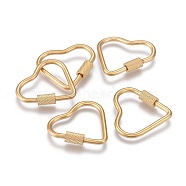 304 Stainless Steel Screw Carabiner Lock Charms, for Necklaces Making, Heart, Golden, 33x33.5x4mm, Screw: 7x4mm(ZIRC-F255-059G)