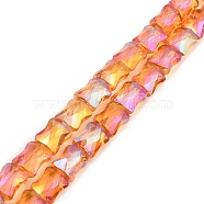 AB Color Plated Transparent Glass Beads Strands, Faceted Bamboo Stick, Dark Orange, 10.5~11x8x5mm, Hole: 1mm, about 59~60pcs/strand, 24.41~24.80''(62~63cm)(EGLA-P051-06A-A04)