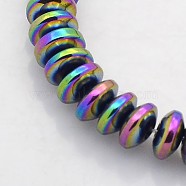 Electroplate Non-magnetic Synthetic Hematite Rondelle Beads Strands, Rainbow Plated, 6x3mm, Hole: 1mm, about 140pcs/strand, 15.7 inch(G-J216B-10)
