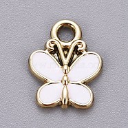 Light Gold Plated Alloy Charms, with Enamel, Butterfly, White, 15x11.5x2mm, Hole: 2mm(X-ENAM-L029-05KCG)