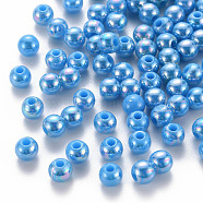 Opaque Acrylic Beads, AB Color Plated, Round, Deep Sky Blue, 6x5mm, Hole: 1.8mm, about 4400pcs/500g(MACR-S370-D6mm-9)