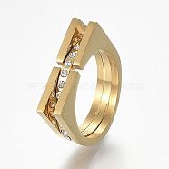 304 Stainless Steel Wide Band Finger Rings, with Rhinestone, Size 8, Golden, 18mm(RJEW-E153-08G-18mm)