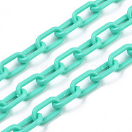Handmade Opaque Acrylic Paperclip Chains, Drawn Elongated Cable Chains, Turquoise, 13x7.5x2mm, 19.88 inch(50.5cm)/strand(KY-S166-002C)