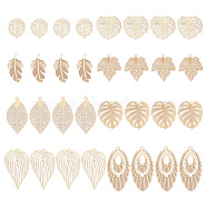 Elite 32Pcs 8 Style Brass Pendants, Etched Metal Embellishments, Long-Lasting Plated, Monstera Leaf & Maple Leaf, Light Gold, 26~42x15~26x0.3~0.4mm, Hole: 1.2~1.6mm, 4pcs/style(KKC-PH0001-01)