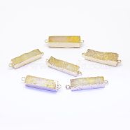 Electroplated Natural Druzy Agate Links/Connectors, Golden, Rectangle, Light Goldenrod Yellow, 30~45x8~9x4.5~7.5mm, Hole: 2mm(G-G656-02C)
