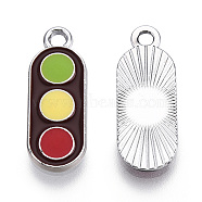 Platinum Plated Alloy Pendants, with Enamel, Traffic Light, Colorful, 20.5x8x1.5mm, Hole: 2mm(X-ENAM-T009-28)