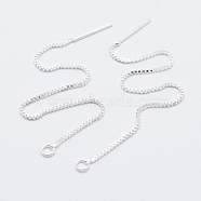 Brass Stud Earring Findings, with Loop, Long-Lasting Plated, Ear Threads, Silver Color Plated, 70x1x1mm, Hole: 1.5mm, Pin: 0.7mm(KK-K220-01A-S)
