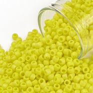 TOHO Round Seed Beads, Japanese Seed Beads, (402F) Yellow Opaque Rainbow Matte, 8/0, 3mm, Hole: 1mm, about 1110pcs/50g(SEED-XTR08-0402F)