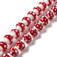 Handmade Lampwork Beads Strands, Mushroom, Red, 14.5~15x14~14.5mm, Hole: 1.8mm, about 30pcs/strand, 16.81''(42.7cm)(LAMP-Q033-02A)