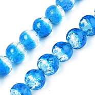 Handmade Luminous Transparent Lampwork Beads Strands, Round, Dodger Blue, 9~10x10~11mm, Hole: 1.2mm, about 50pcs/strand, 19.29 inch~19.69 inch(49cm~50cm)(LAMP-T017-04E)