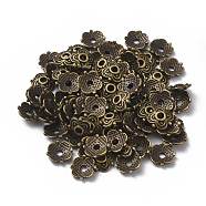 4-Petal Tibetan Style Alloy Flower Bead Caps, Cadmium Free & Nickel Free & Lead Free, Antique Bronze, 8x8x2mm, Hole: 2mm(TIBE-S222-AB-NR)