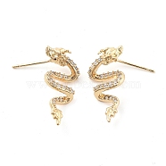 Brass Micro Pave Cubic Zirconia Stud Earrings, Dragon, Light Gold, 24x11mm(EJEW-Q800-23KCG)