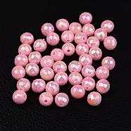 Faceted Colorful Eco-Friendly Poly Styrene Acrylic Round Beads, AB Color, Pink, 6mm, Hole: 1mm, about 5000pcs/500g(SACR-K001-6mm-44)